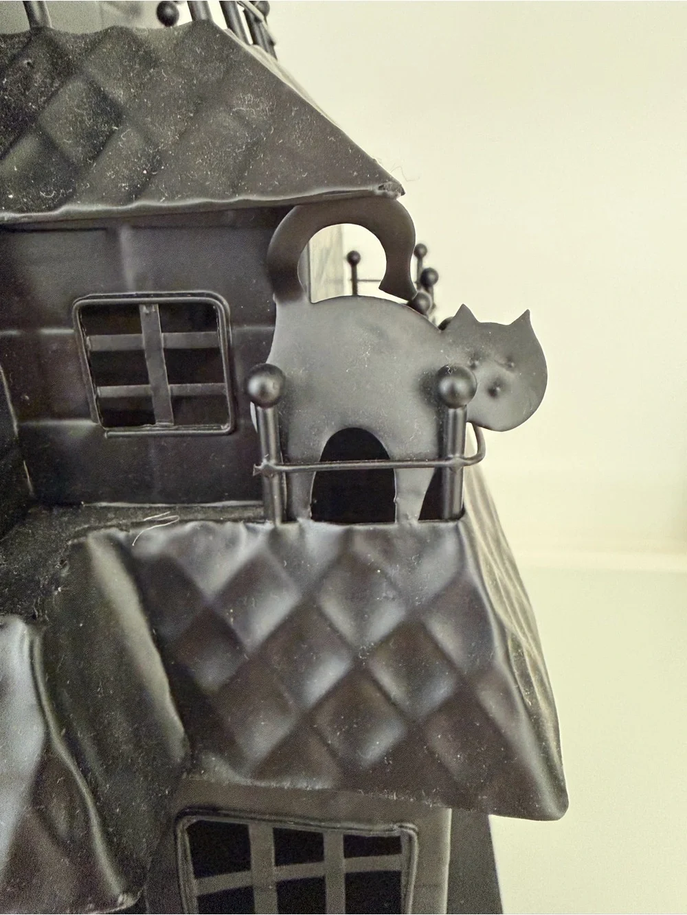 POTTERY BARN Haunted House Halloween Black Metal Tea light Candle Holder RETIRED